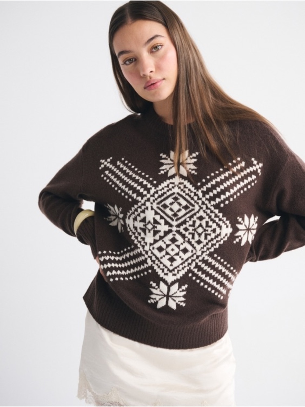 Abercrombie & Fitch Women Brown  Fair Isle Dad Sweater Retro Après Ski Size XS
